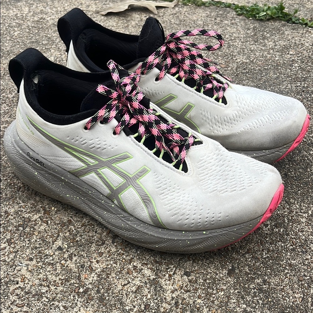 Asics White and Pink Athletic Shoes with Cushioned Sole